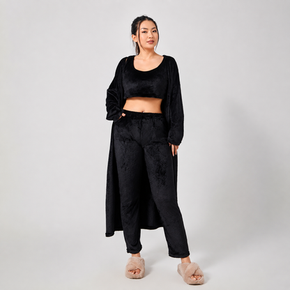 Cloudy Days™ 3-Piece Cozy Lounge Set – Matching Crop Top, Wide-Leg Pants & Cardigan