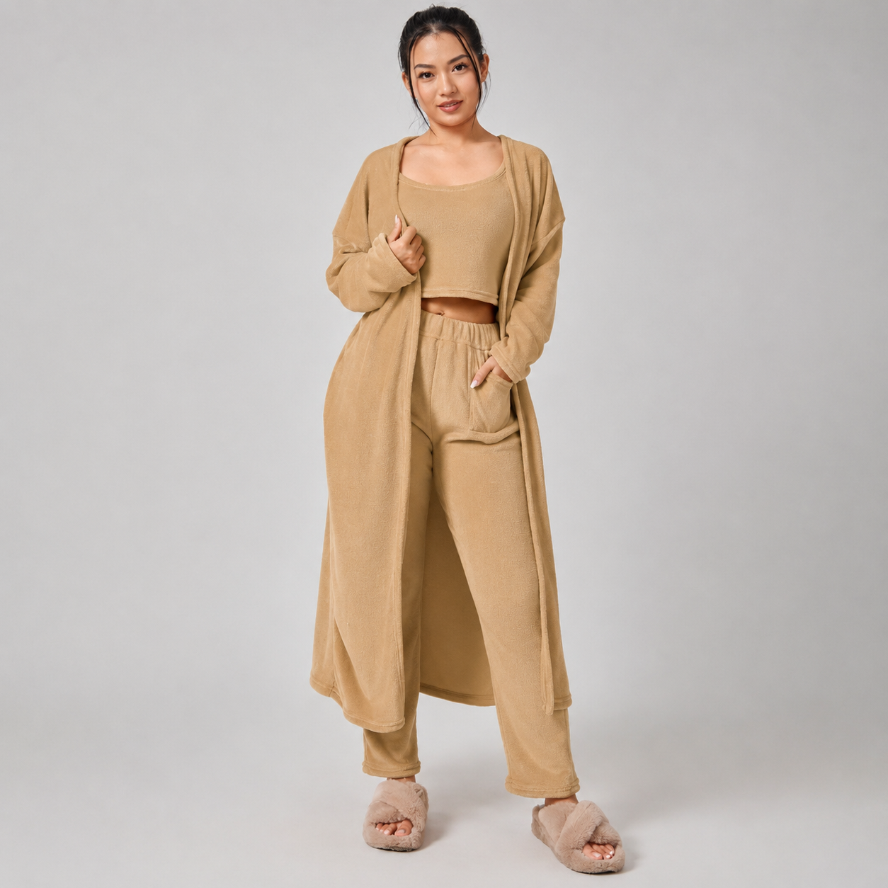 Cloudy Days™ 3-Piece Cozy Lounge Set – Matching Crop Top, Wide-Leg Pants & Cardigan