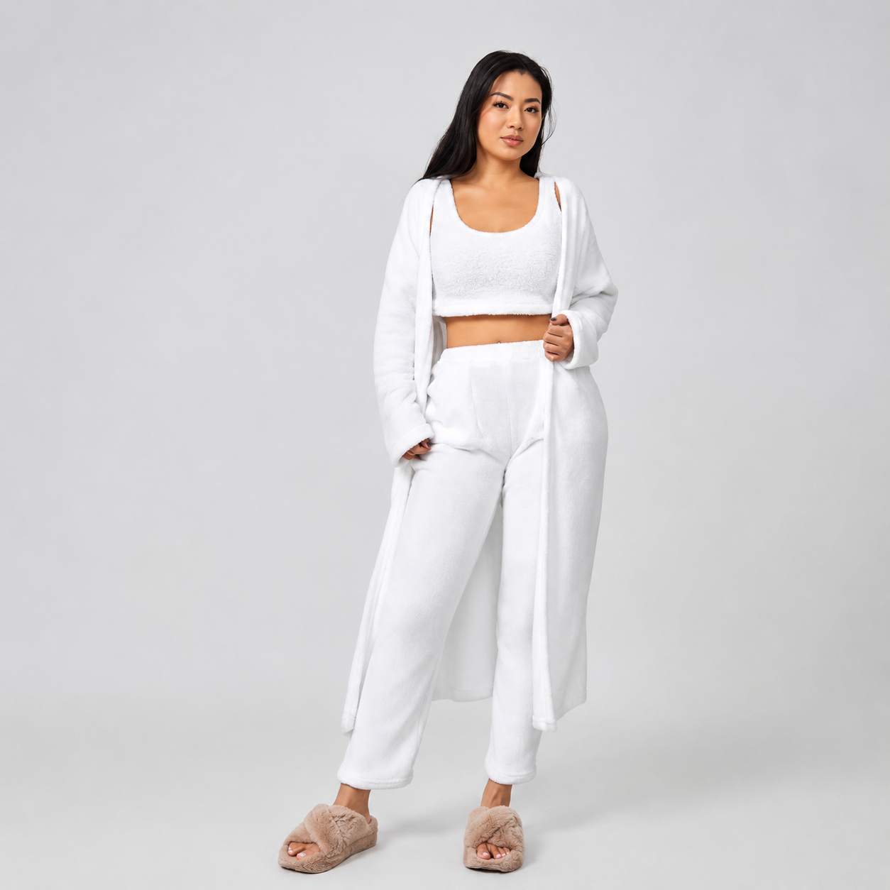 Cloudy Days™ 3-Piece Cozy Lounge Set – Matching Crop Top, Wide-Leg Pants & Cardigan